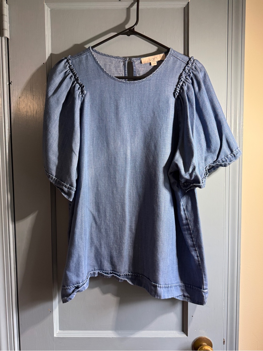 LOFT Chambray Puff-Sleeve Tunic Top - Light Blue